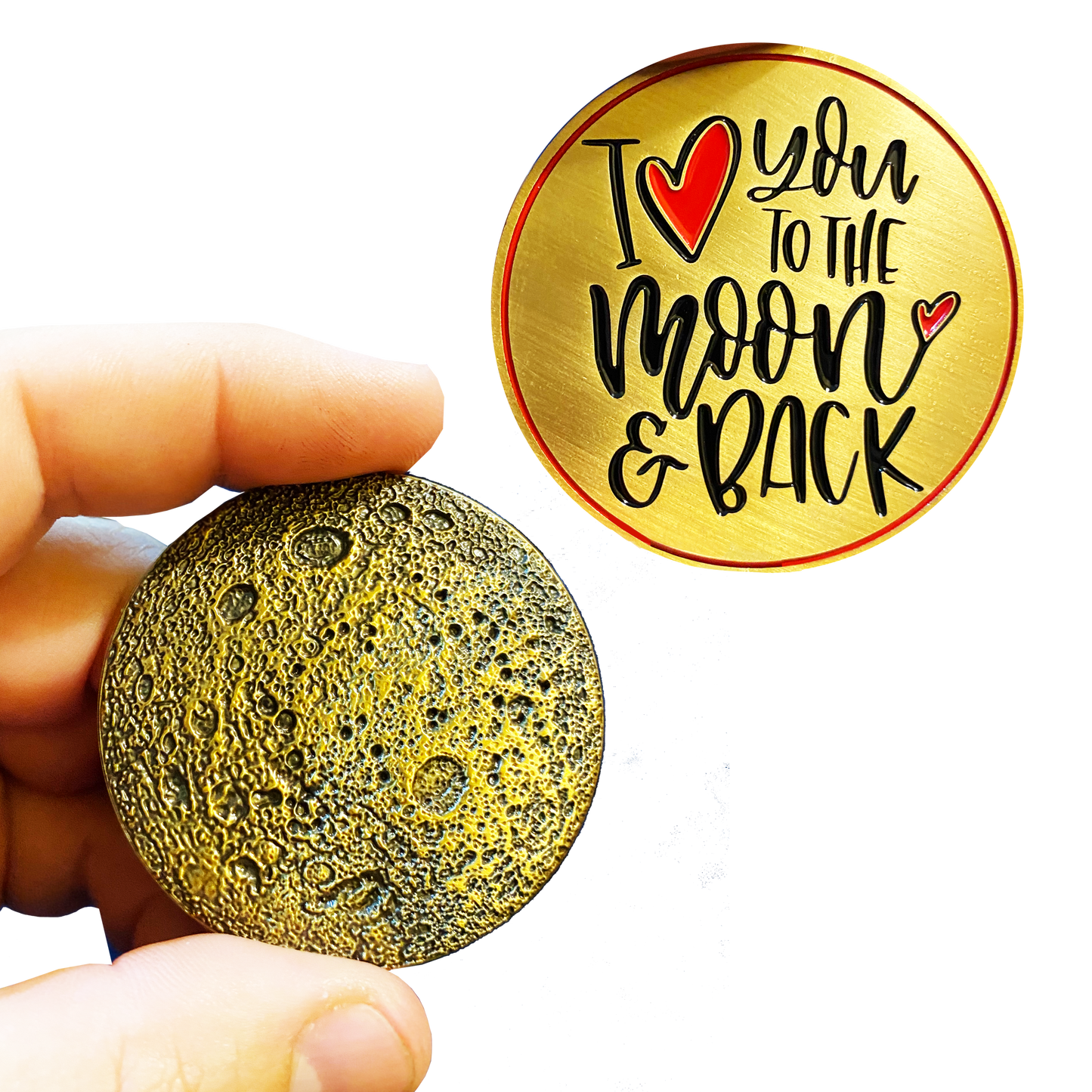 AA-019 I Love You to the Moon and Back Heart Challenge Coin Medallion with 3D Moon