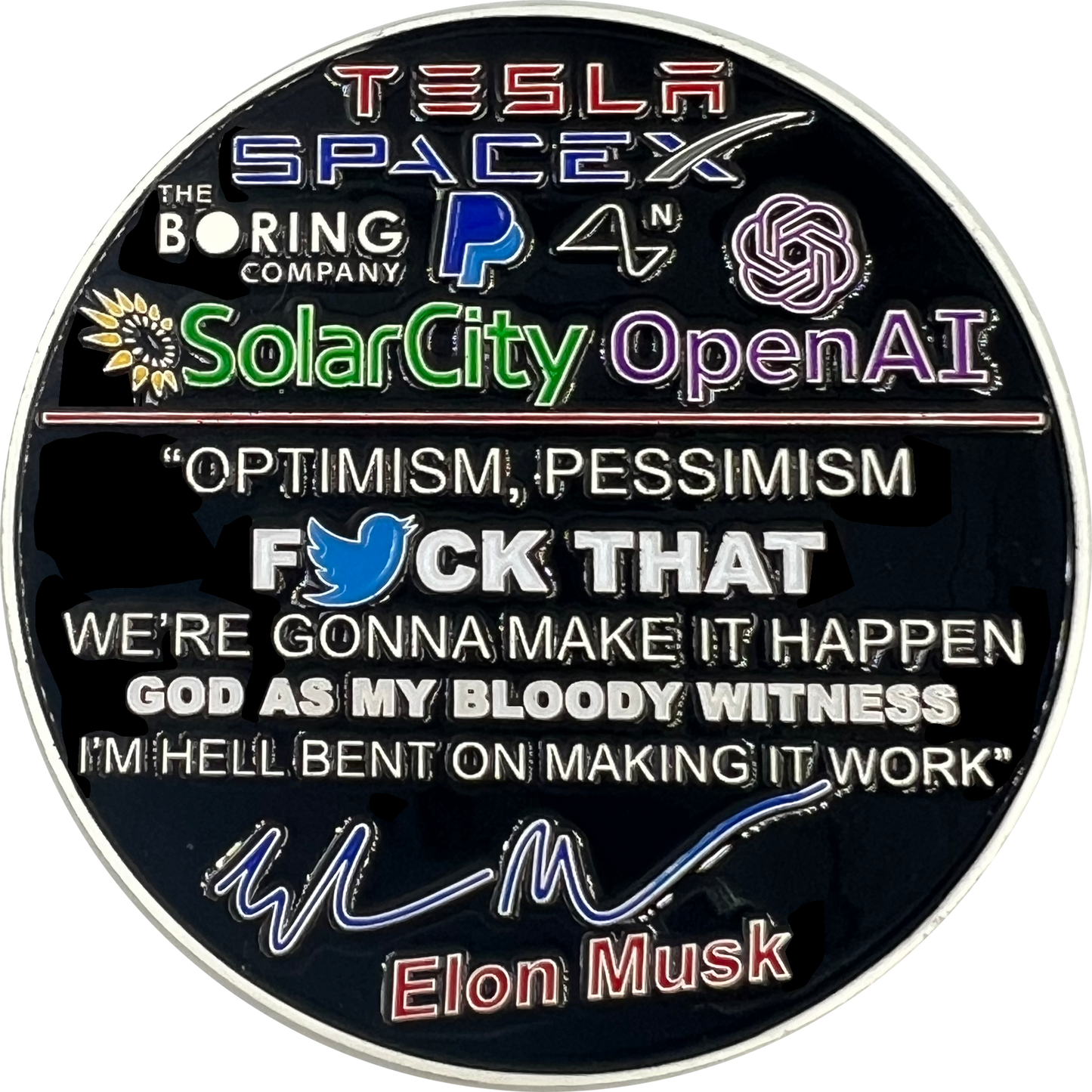 CL5-014 SpaceX Elon Musk Motivational Quote Gift Twitter Challenge Coin Space X Tesla