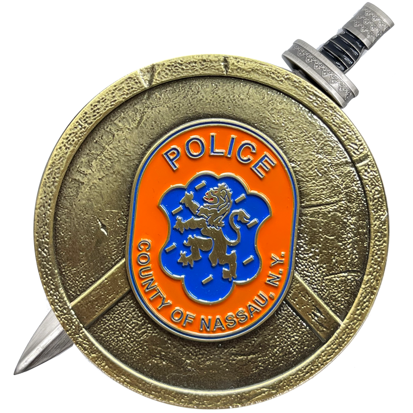 BL8-002 Nassau County Police Department Shield with removable Sword Challenge Coin Set Long Island NCPD