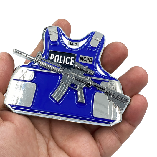 EL5-012 Nassau County Police Department M4 Body Armor 3D self standing Challenge Coin NCPD LONG ISLAND New York Police Department thin blue line