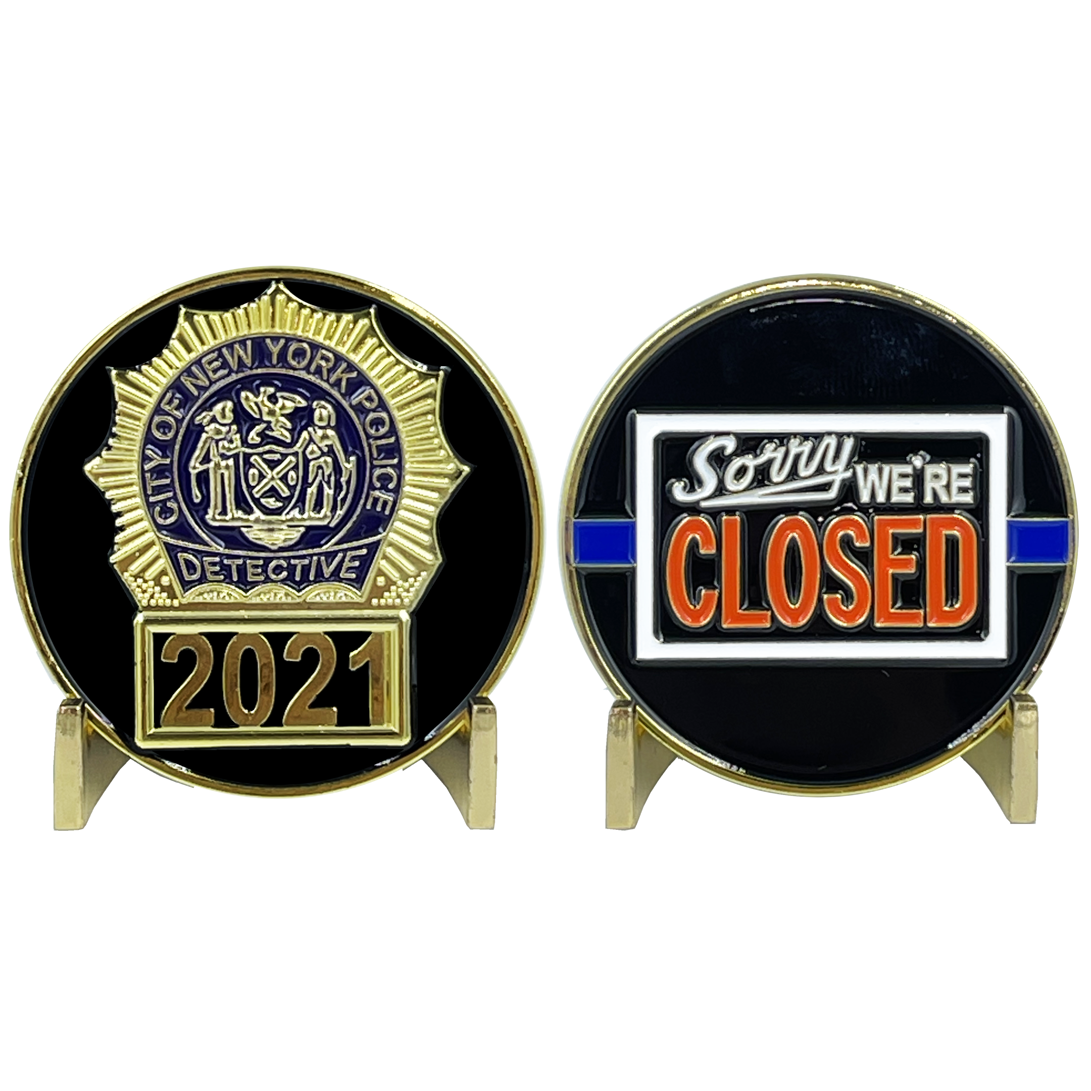 BL12-005 NYPD Detective New York City Police Department NYC Sorry We're Closed Challenge Coin