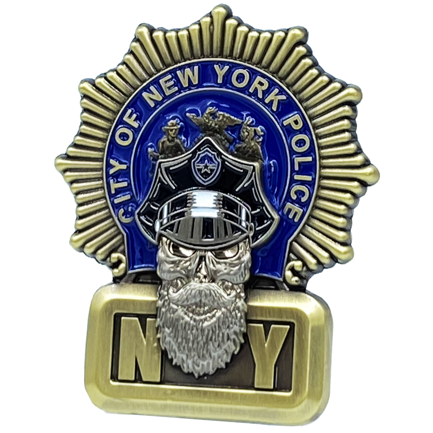 EL1-013 NYPD Detective Beard Gang Skull Challenge Coin Thin Blue Line Back the Blue New York City Police Department