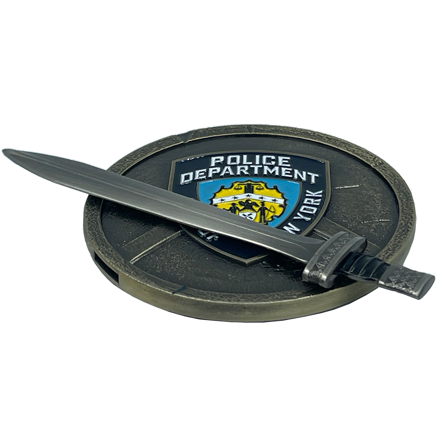BL4-008 NYPD New York City Police Department Detective Shield with removable Sword Challenge Coin Set
