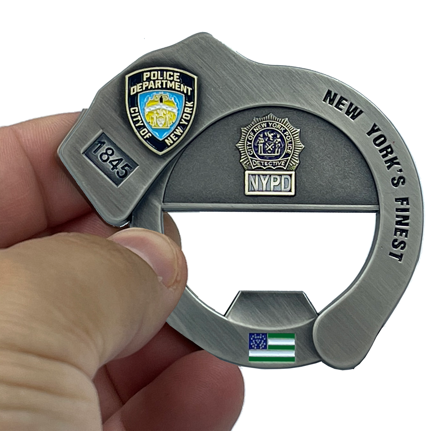 BL9-019 NYPD Officer Sergeant Detective Handcuff Bottle Opener Challenge Coin