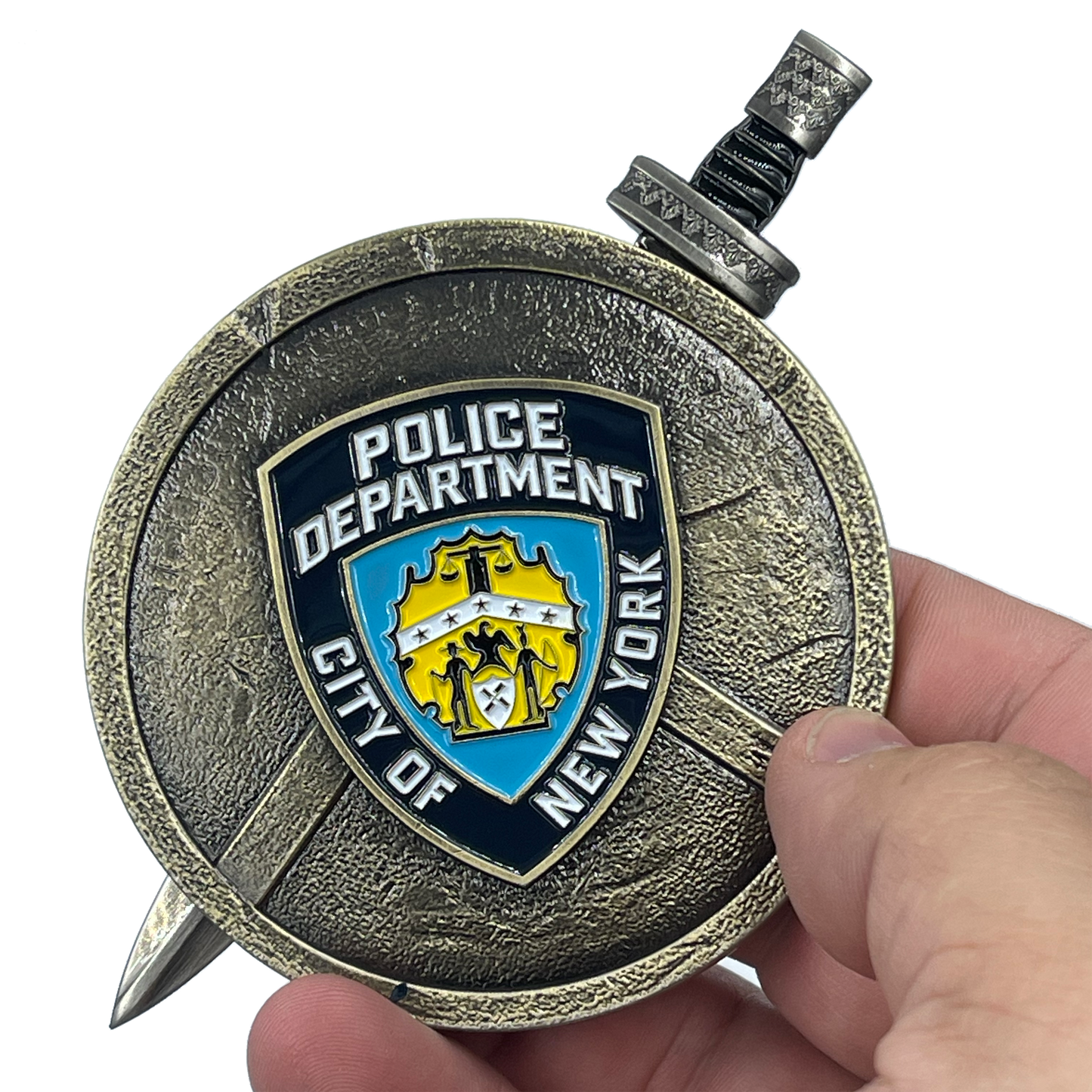BL4-008 NYPD New York City Police Department Detective Shield with removable Sword Challenge Coin Set