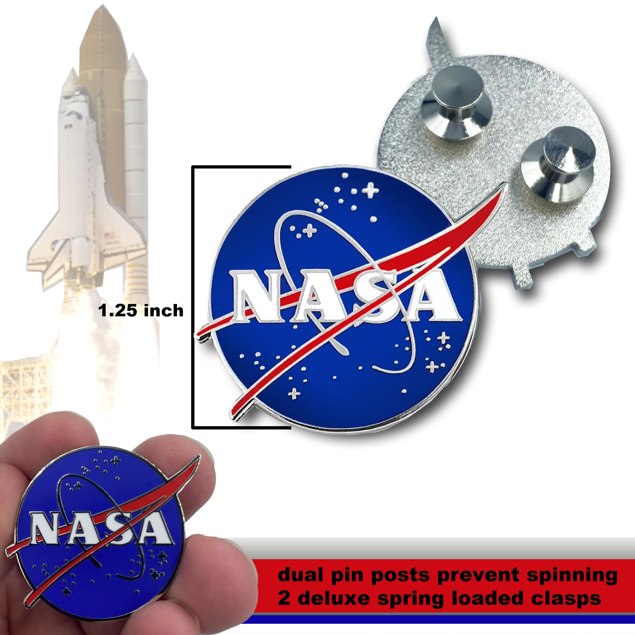 CC-008 NASA Pin with dual pin posts and deluxe pin clasps