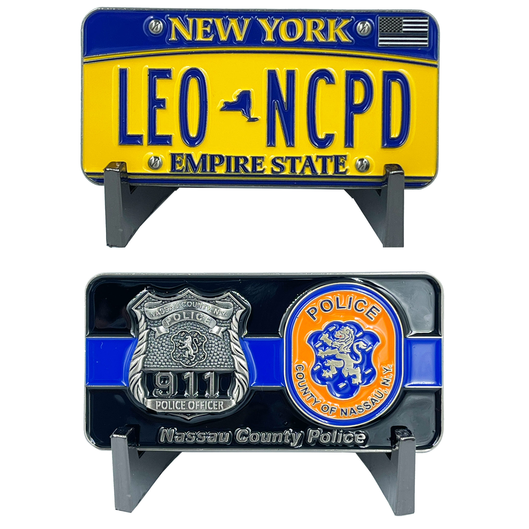 BL8-016 Nassau County Police Department Challenge Coin Thin Blue Line Long Island Police Officer NY New York License Plate