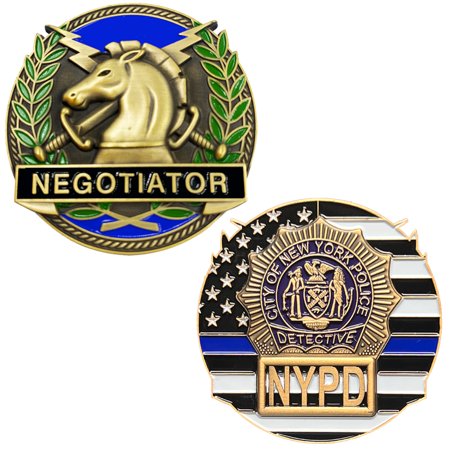 GL14-001 NYPD DETECTIVE New York City Police Negotiator Challenge Coin THIN BLUE LINE