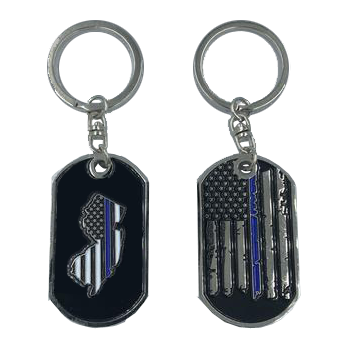 II-010 New Jersey Thin Blue Line Challenge Coin Dog Tag Keychain Police Law Enforcement
