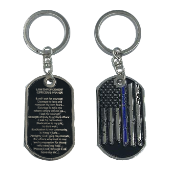 HH-014 Police Officer's Prayer Thin Blue Line Challenge Coin Dog Tag Keychain Police Law Enforcement