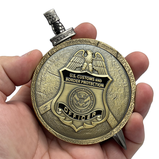EL4-018 CBP officer Field Ops Shield with removable Sword Challenge Coin Set Field Operations CBPO