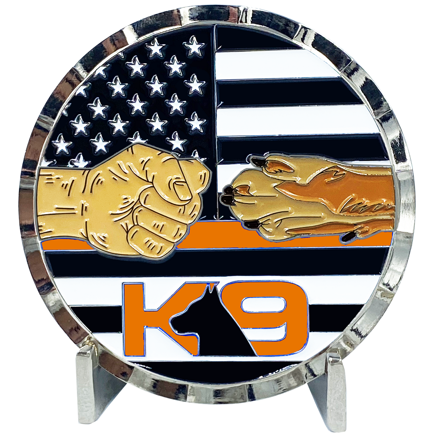 BL7-007 Thin Orange Line Search and Rescue Challenge Coin Fist Paw Bump Police Fire Department Military