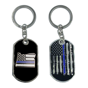 HH-013 Oregon Thin Blue Line Challenge Coin Dog Tag Keychain Police Law Enforcement