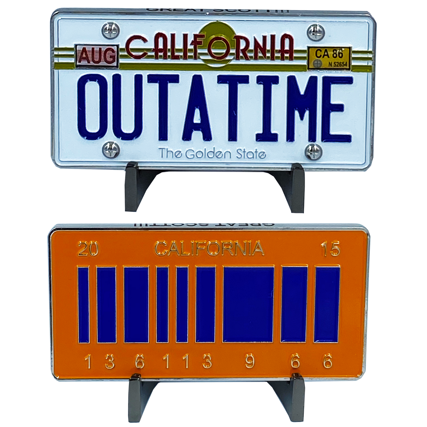 Discontinued DL8-06 Back to the Future inspired OUTATIME Delorean California License Plate Challenge Coin