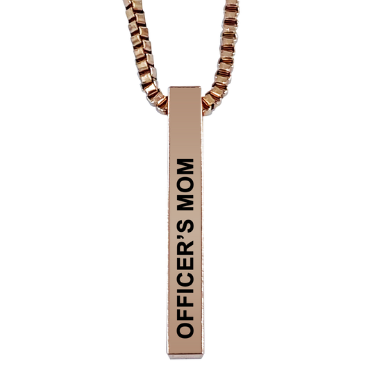 Officer's Mom Rose Gold Plated Pillar Bar Pendant Necklace Gift Mother's Day Christmas Holiday Anniversary Police Sheriff Officer First Responder Law Enforcement