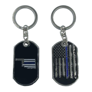 II-012 Oklahoma Thin Blue Line Challenge Coin Dog Tag Keychain Police Law Enforcement