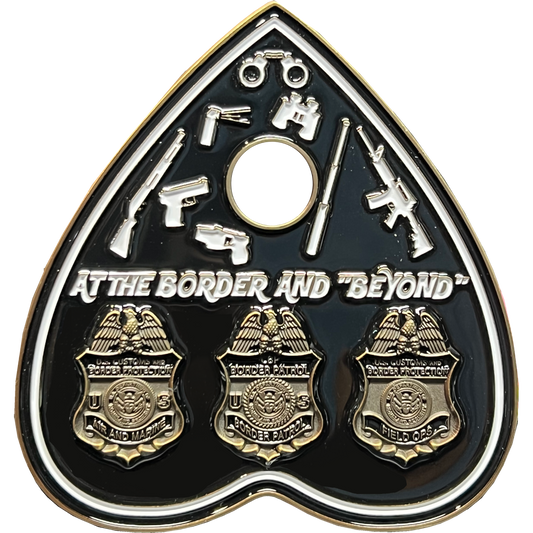discontinued BL17-019 CBP Challenge Coin Border Patrol, Field Operations, Air and Marine paranormal Ouija inspired