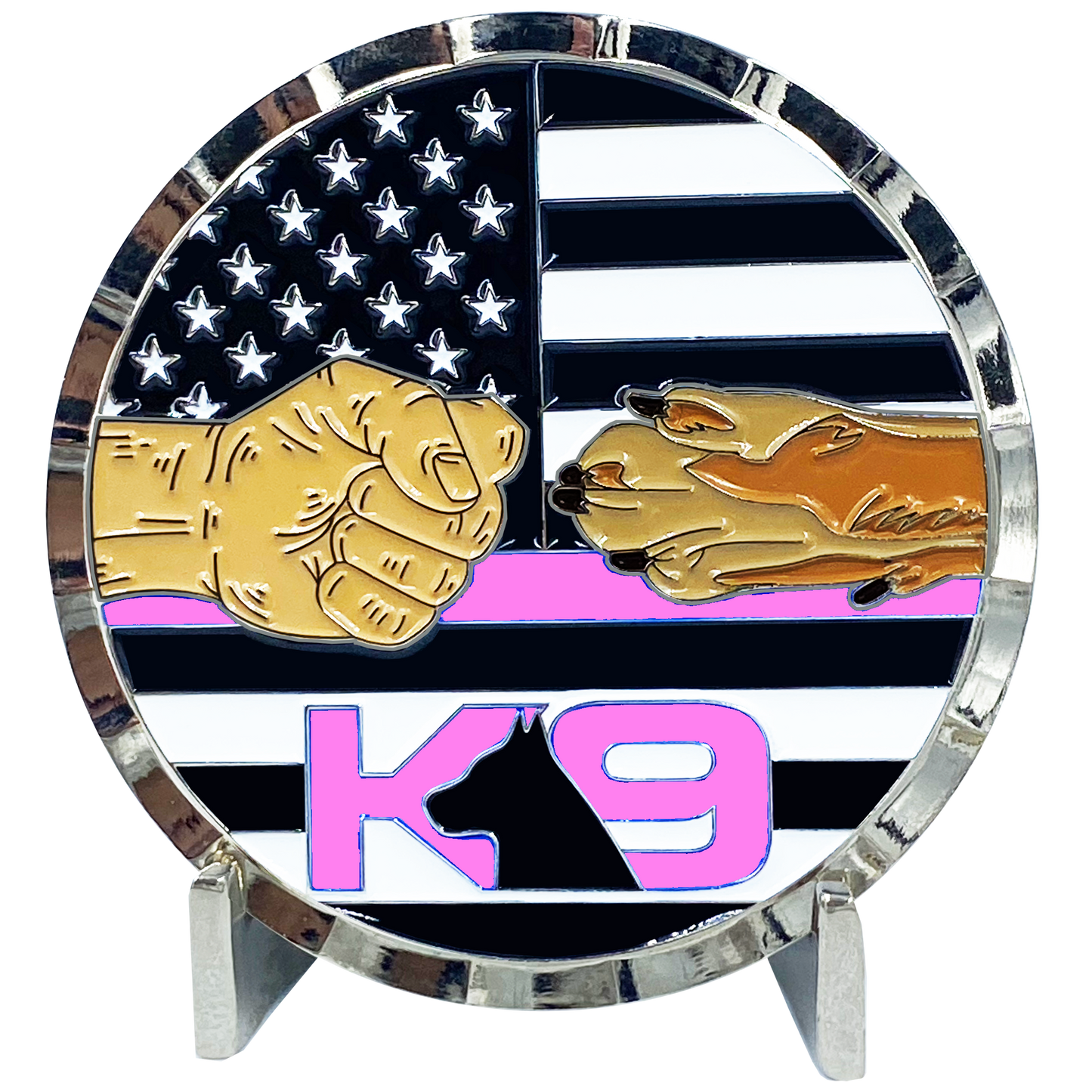 BL7-008 K9 Thin Pink Line Challenge Coin Fist Paw Bump Breast Cancer Awareness Police