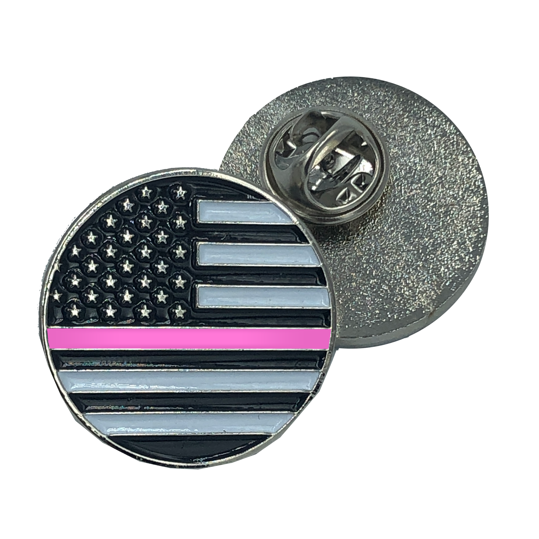 CL8-015 Thin Pink Line pin breast cancer awareness american flag (round)