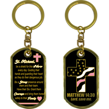 GL5-008 Breast Cancer Awareness Survivor Prayer Saint Michael Corrections Protect Us Matthew 14:30 Challenge Coin Dog Tag Keychain Thin Pink Line