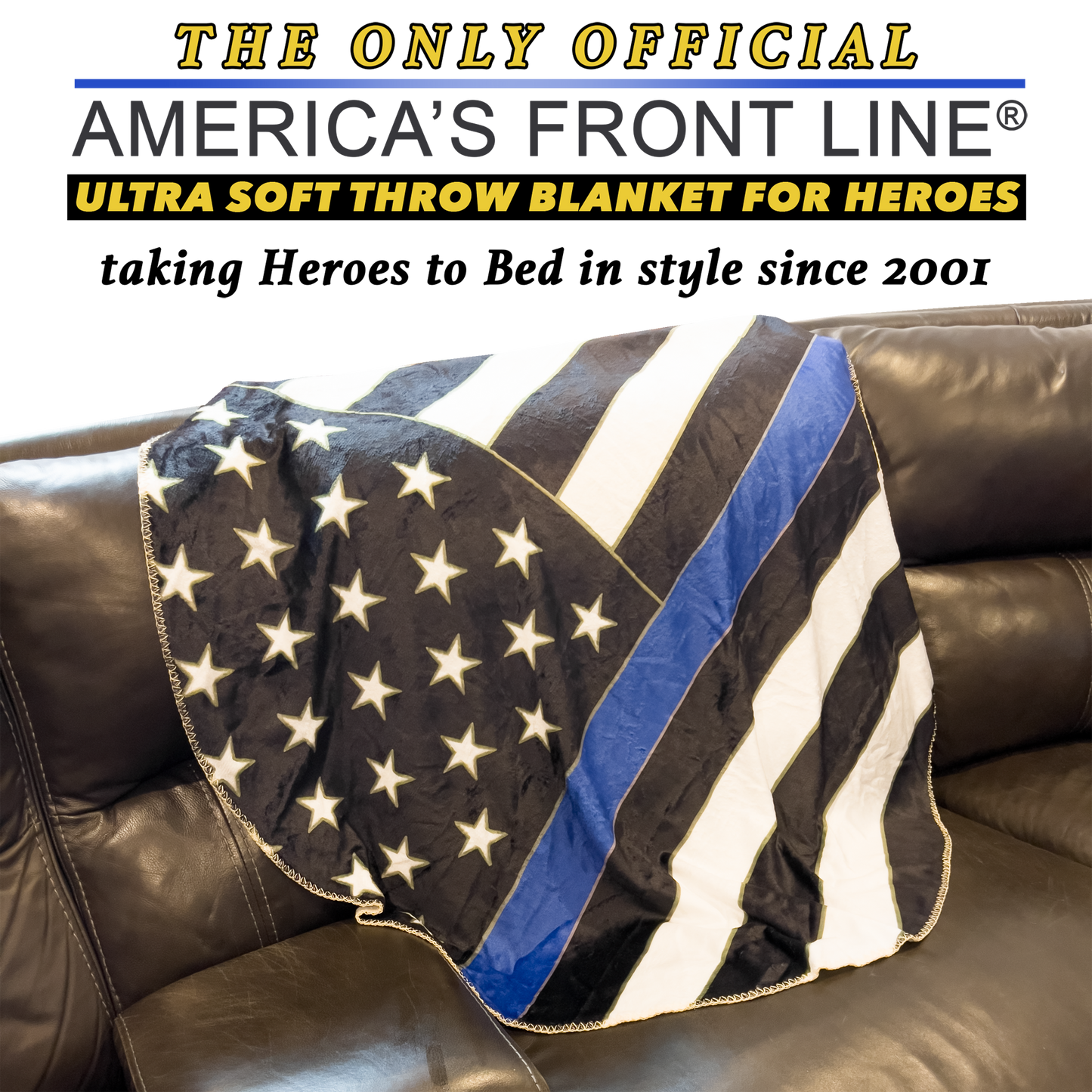 EL10-017 Official America's Front Line Thin Blue Line Police Round Blanket Bedding Sofa Couch Throw