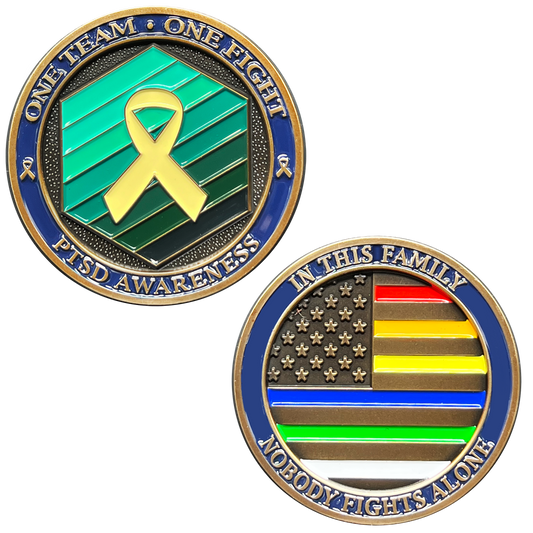 EL11-004 PTSD Awareness Challenge Coin Police Fire 911 Dispatcher EMT Military Border Patrol