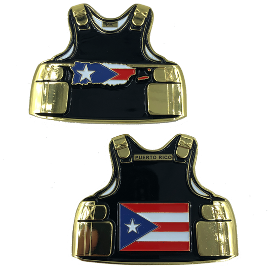 C-017 Puerto Rico LEO Thin Blue Line Police Body Armor State Flag Challenge Coins san juan