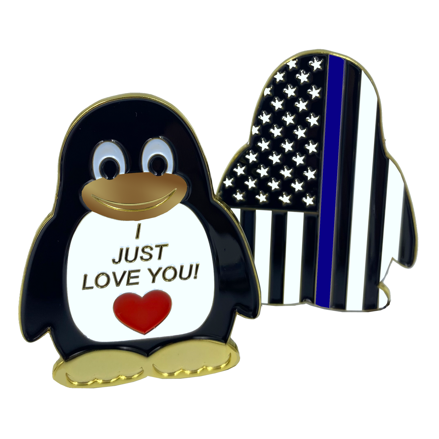 CL2-05 Penguin "I Just Love You" Police Thin Blue Line challenge coin Sheriff Deputy Officer