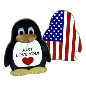 CL2-07 Penguin "I Just Love You" U.S. Flag Challenge Coin American Valentines Day Girlfriend Wife Husband Boyfriend