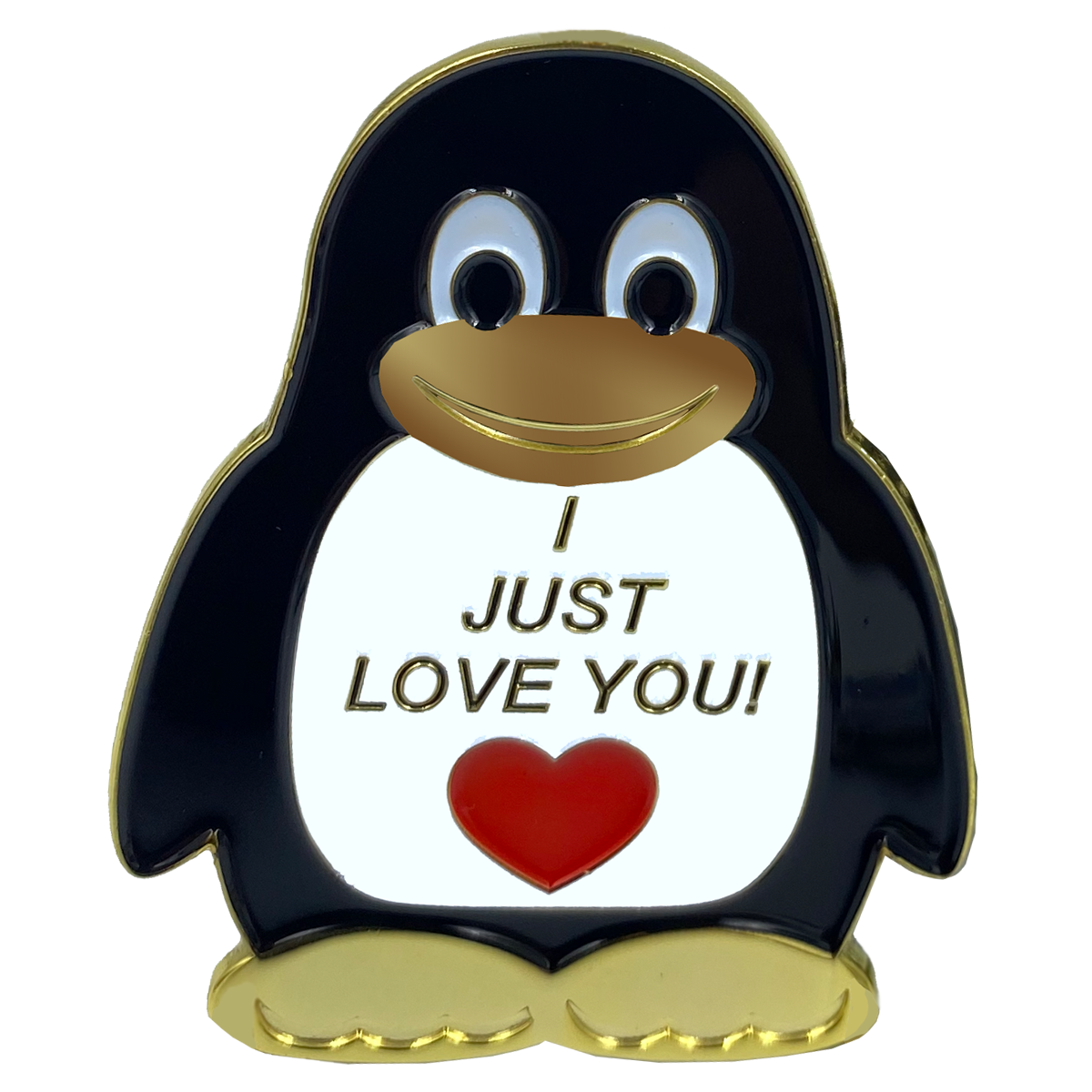 CL2-08 Penguin "I Just Love You" pin with dual pin posts and deluxe safety locking clasps