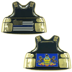 C-007 Pennsylvania LEO Thin Blue Line Police Body Armor State Flag Challenge Coins