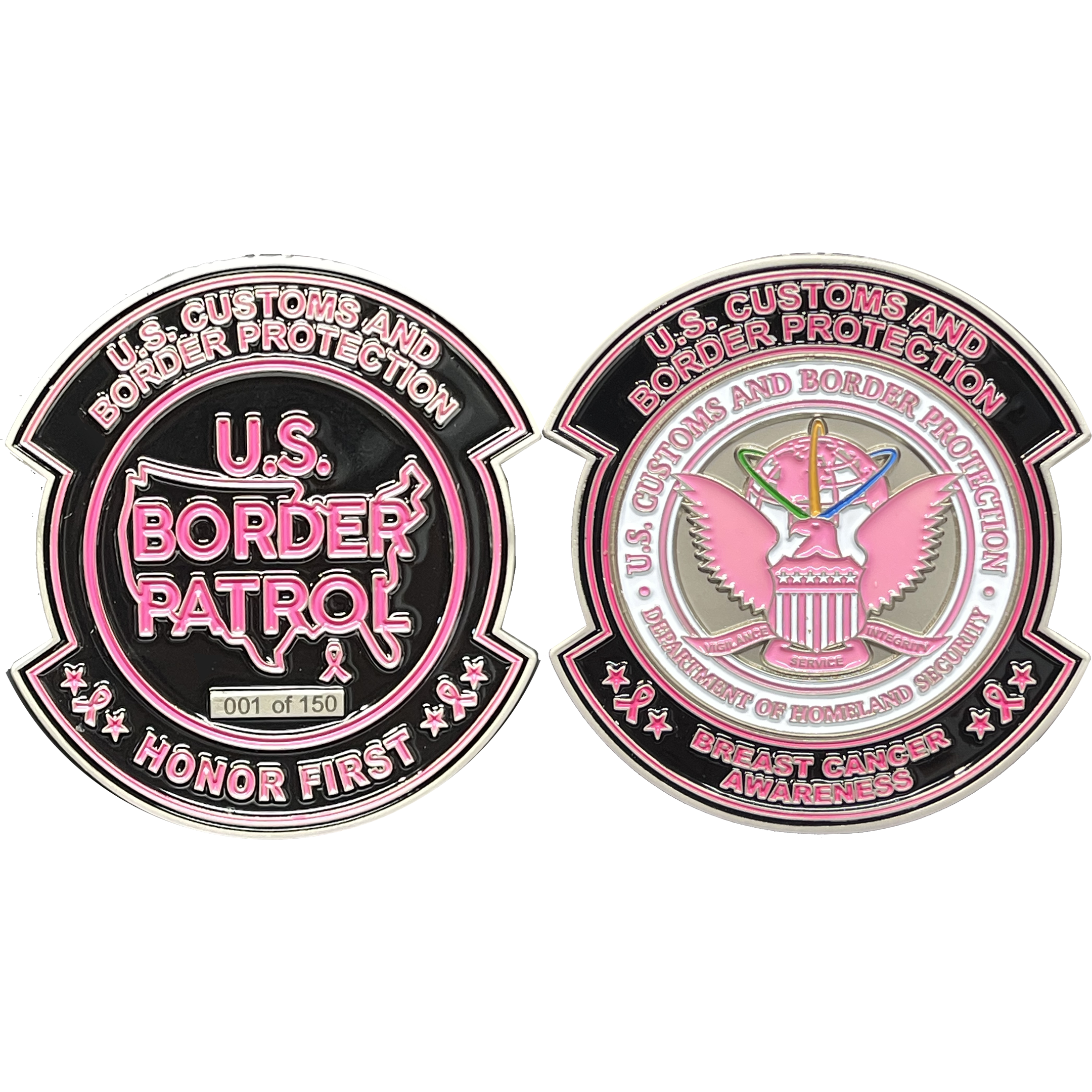 discontinued BL14-010 CBP Pink Border Patrol Agent Challenge Coin Breast Cancer Cancer Awareness