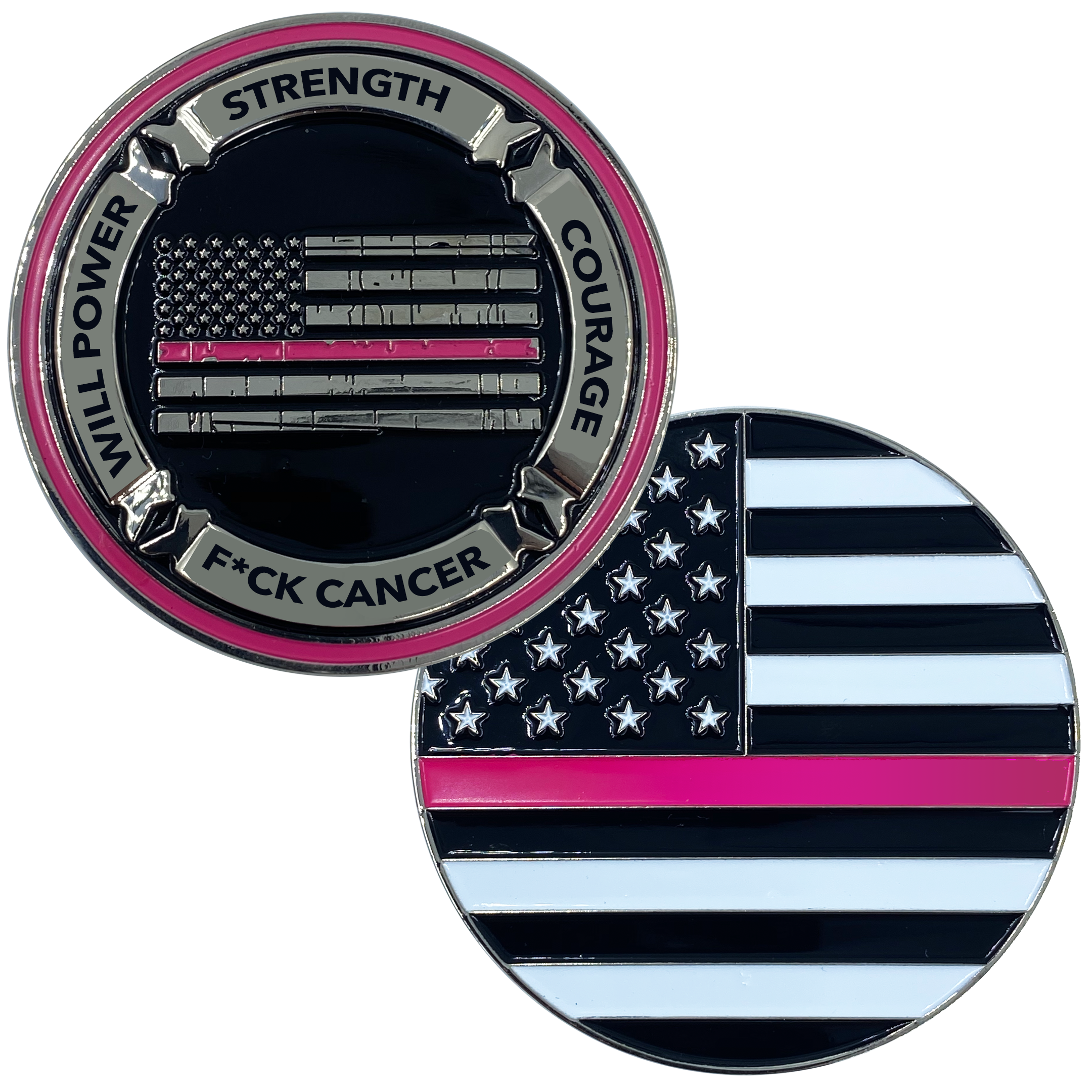 DL2-03 Thin Pink Line Core Values Challenge Coin Police Officer Breast Cancer Awareness