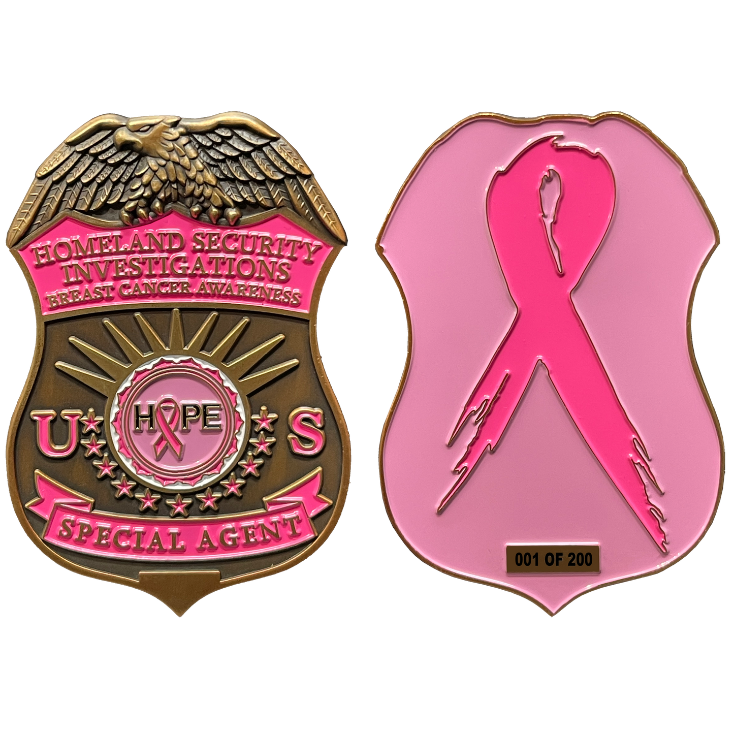 BL2-010A Thin Pink Line HSI Special Agent Breast Cancer Awareness Month Challenge Coin.