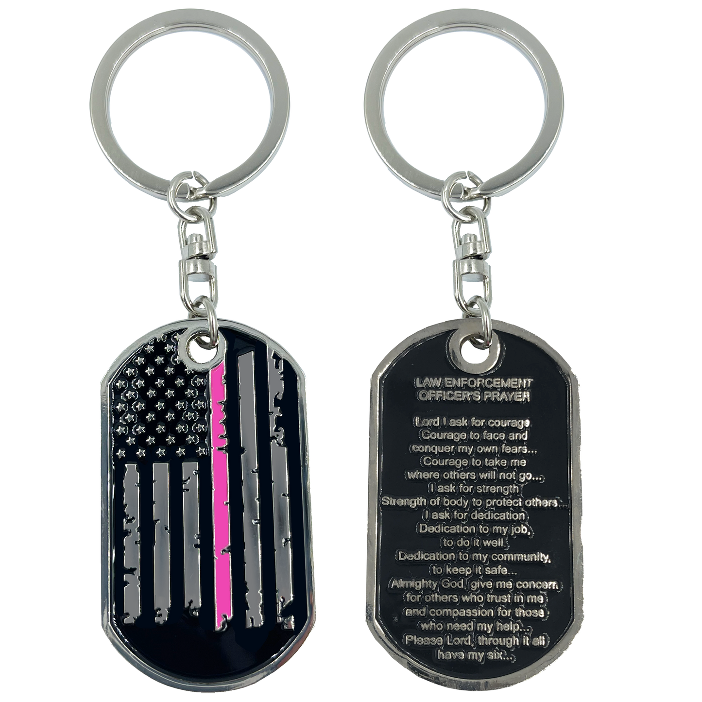FF-009 Police Officer's Prayer Breast Cancer Awareness Thin Pink Line Challenge Coin Dog Tag Keychain Police Law Enforcement