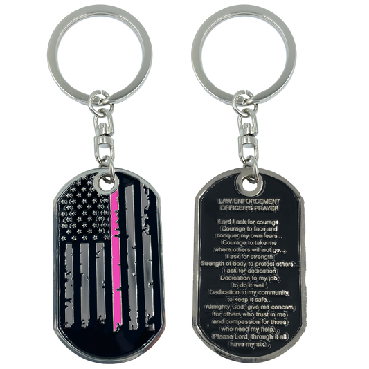 FF-009 Police Officer's Prayer Breast Cancer Awareness Thin Pink Line Challenge Coin Dog Tag Keychain Police Law Enforcement
