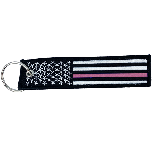 CL5-017 Thin Pink Line Breast Cancer Awareness Flag Keychain or Luggage Tag or zipper pull Police Style