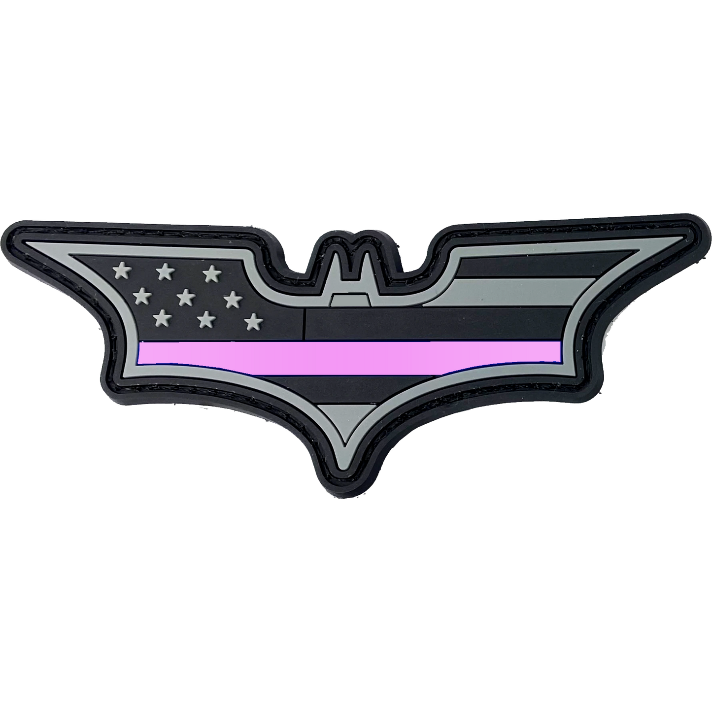 BL15-022 Super Hero inspired Bat Thin Pink Line PVC Patch hook and loop back Police Breast Cancer Awareness