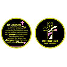 GL7-003 Thin Pink Line Breast Cancer Awareness Survivor Prayer Saint Michael Protect Us Matthew 14:30 Challenge Coin