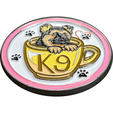 BL14-004 Cute PINK K9 Puppy in coffee mug canine challenge coin police service dog handler