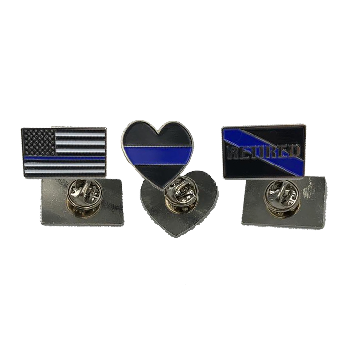 CL5-009 Thin Blue Line Pin Set: 3 Law Enforcement Police Pins