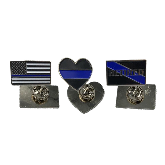 CL5-009 Thin Blue Line Pin Set: 3 Law Enforcement Police Pins