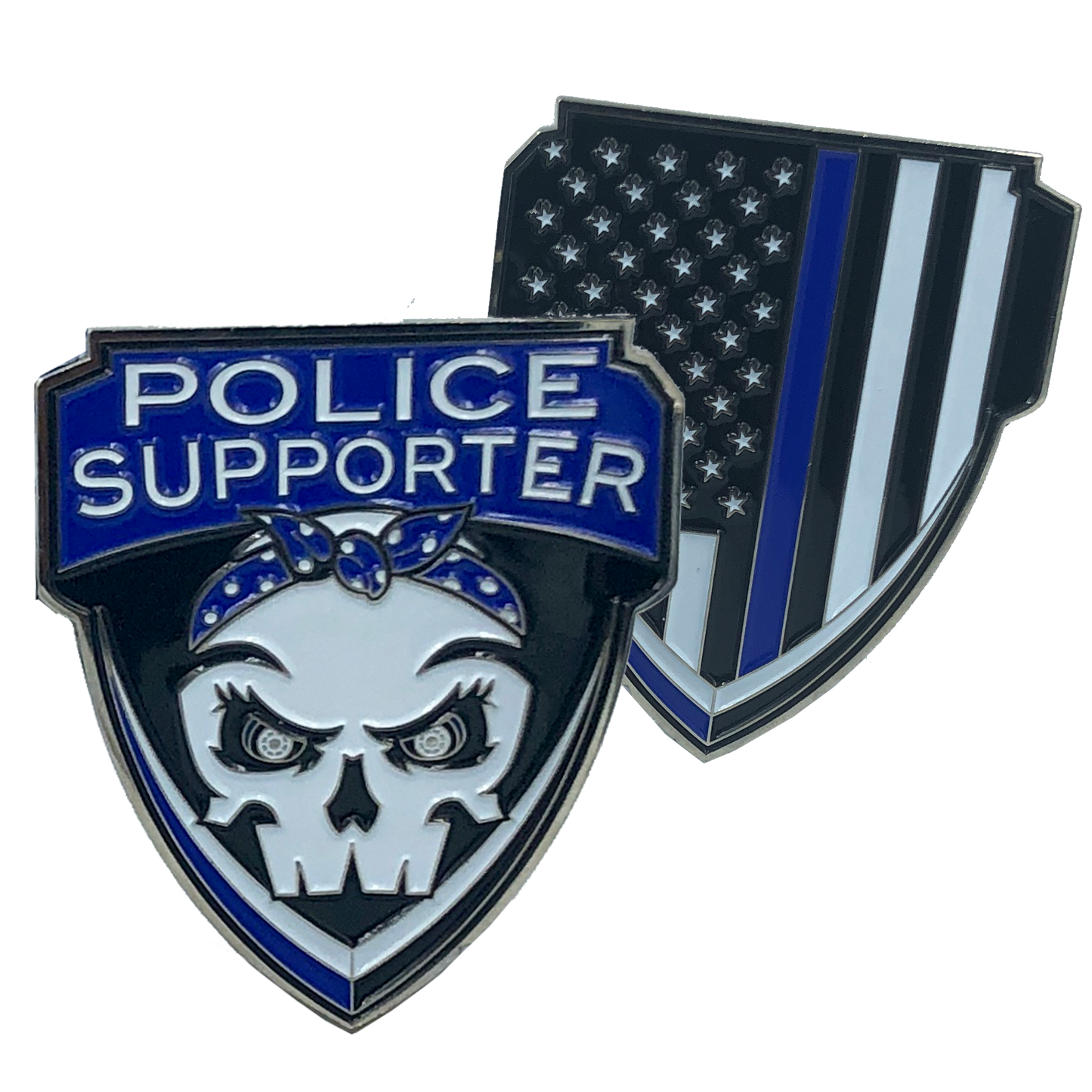 E-005 Police Supporter Thin Blue Line Challenge Coin Supporter