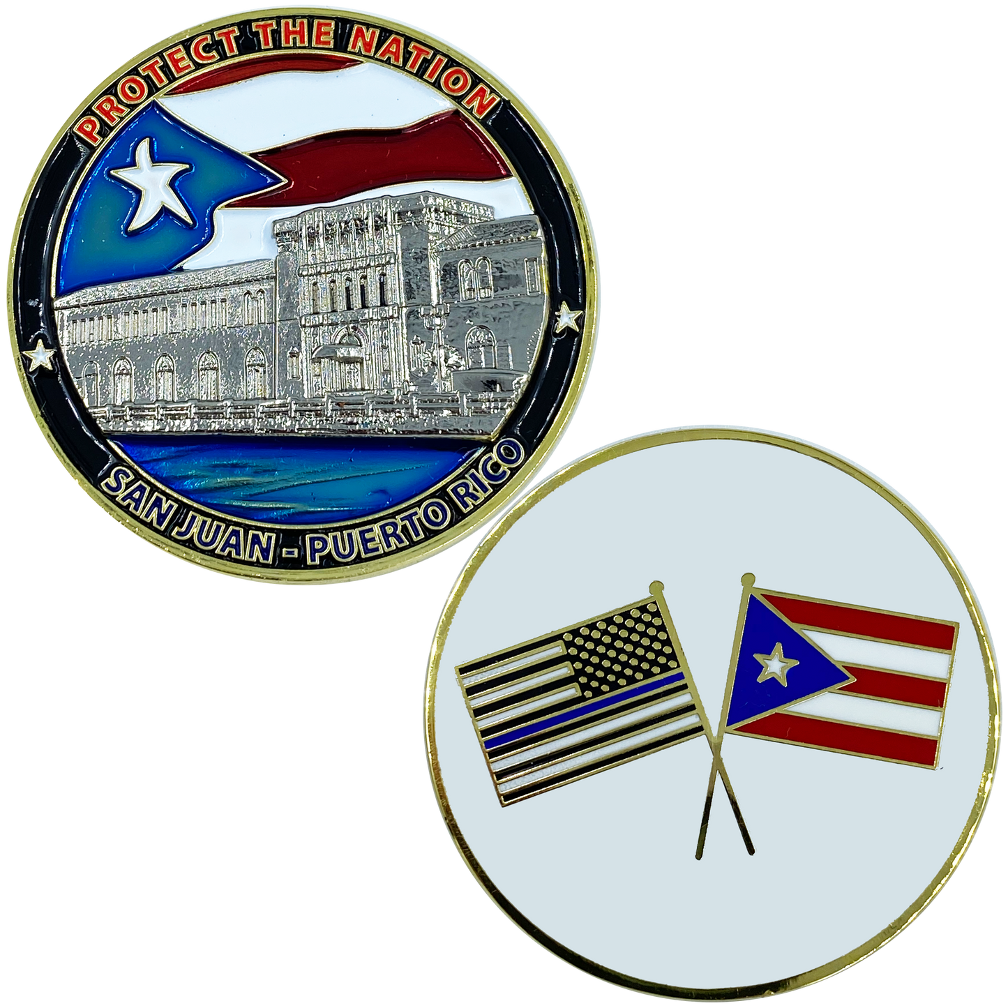 AA-014 Puerto Rico Challenge Coin Police Federal Agent CBP National Guard Thin Blue Line san juan