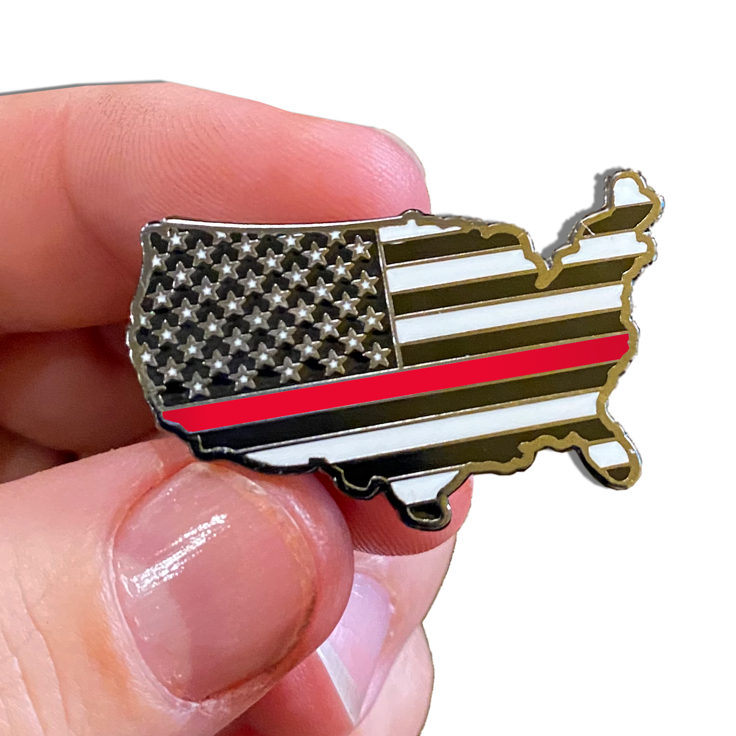 Thin Red Line American Flag 911 Firefighter U.S. Map Pin with 2 pin posts and deluxe pin clasps Fire Fighter Firehouse Department