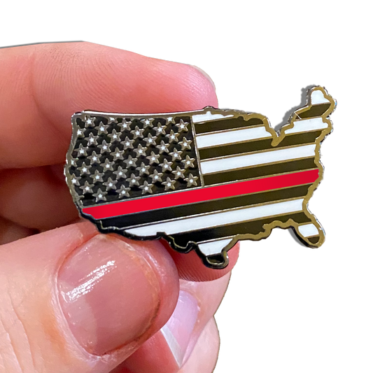 Thin Red Line American Flag 911 Firefighter U.S. Map Pin with 2 pin posts and deluxe pin clasps Fire Fighter Firehouse Department