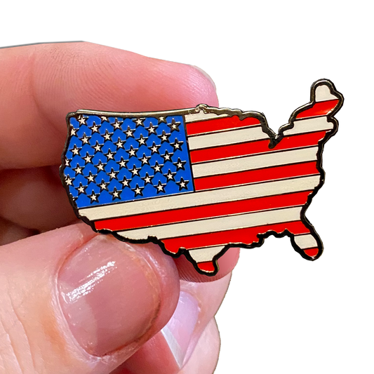 American Flag U.S. Map Pin with 2 pin posts and deluxe pin clasps