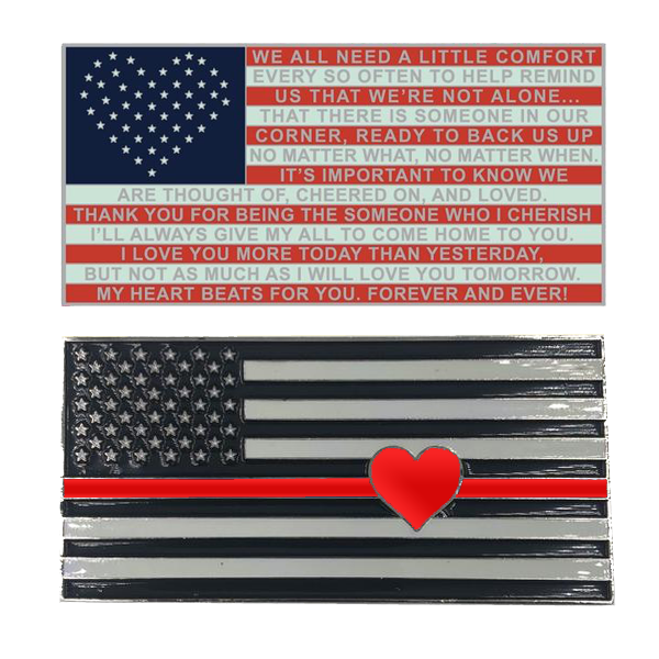 Thin Red Line Flag with Heart and Love Support Fire Fighter Challenge Coin