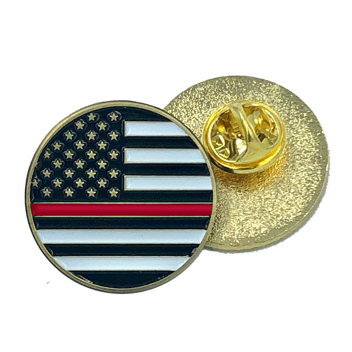CL7-02 Thin Red Line pin police firefighter american flag fire department (round)