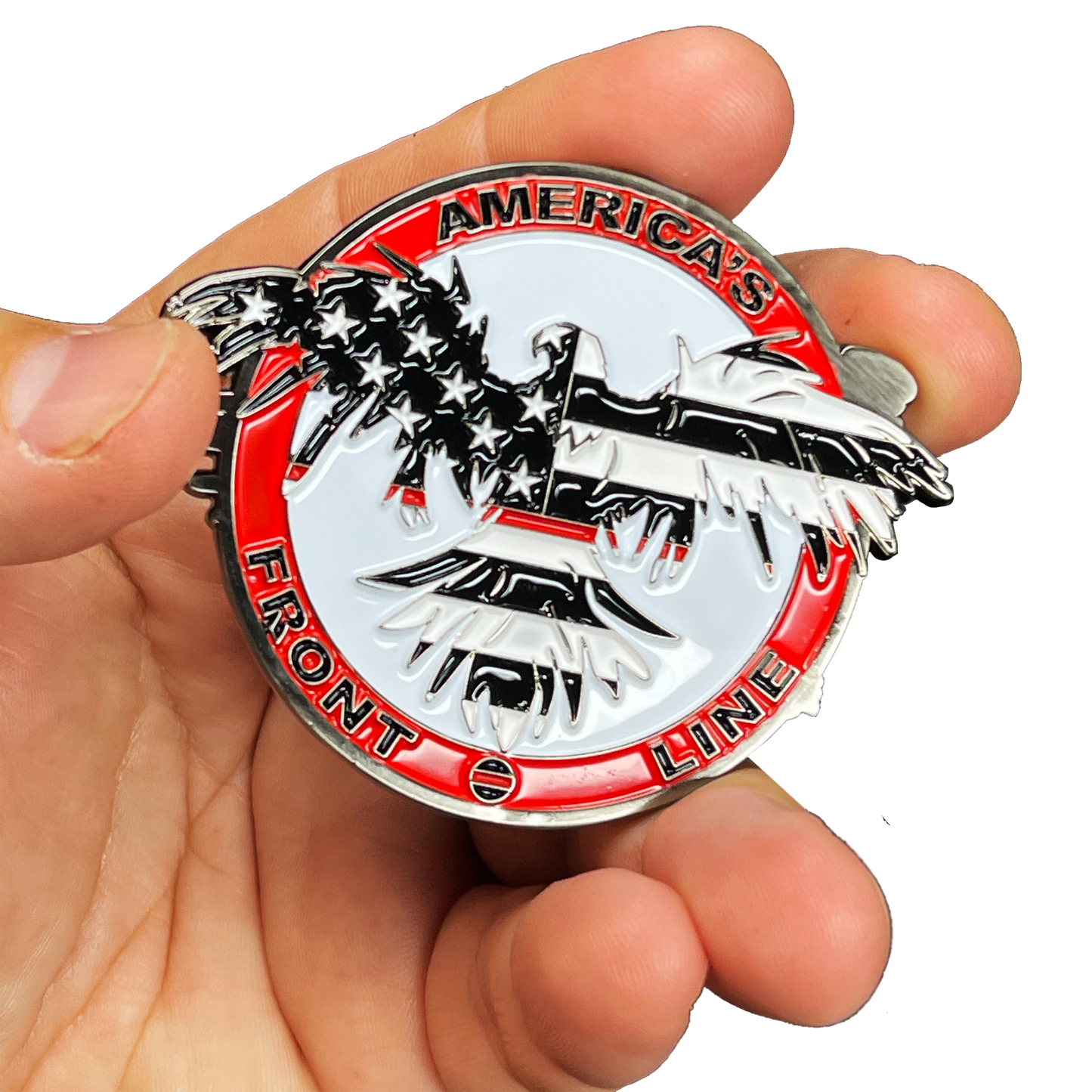 L-19 Thin Red Line Flag and Eagle Fire Fighter Challenge Coin Fire Department Fire House Firefighter